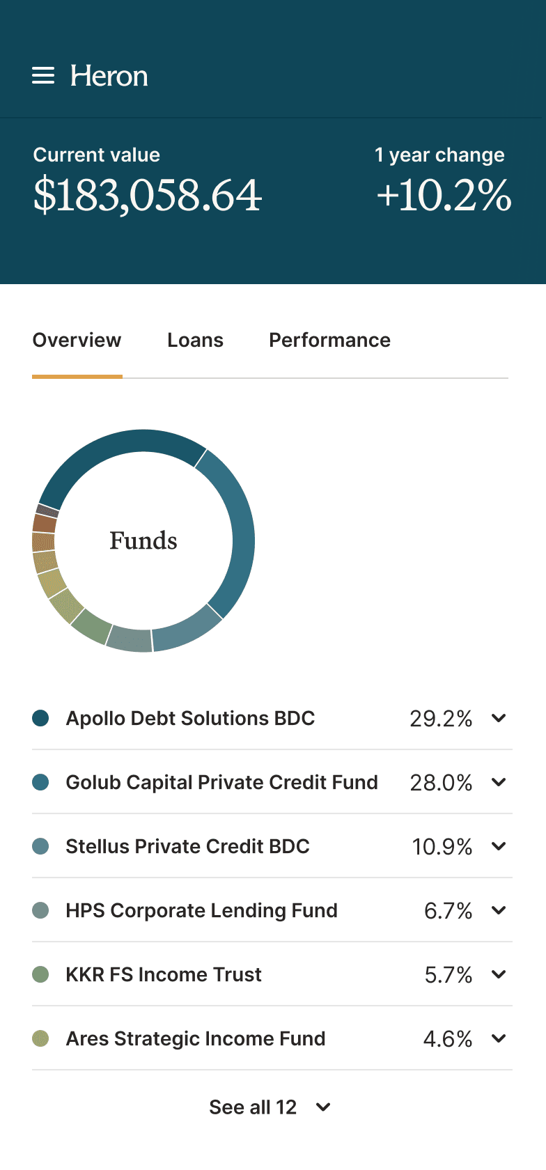 Screenshot of the Heron Finance app on mobile